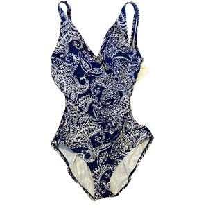 Jantzen One Piece Swimsuit Size 10 Navy & White Pattern